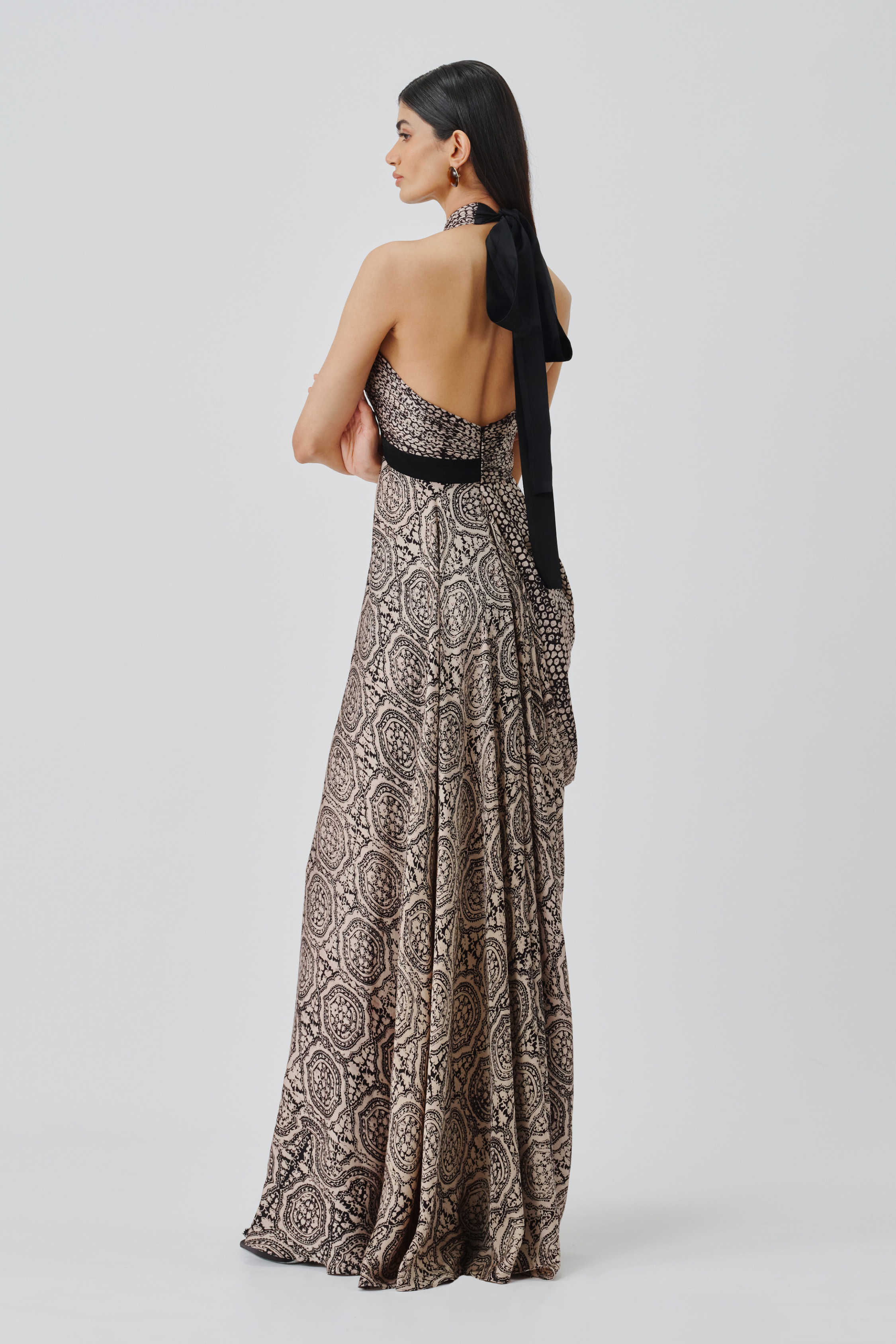 Full back view of aveline halter gown