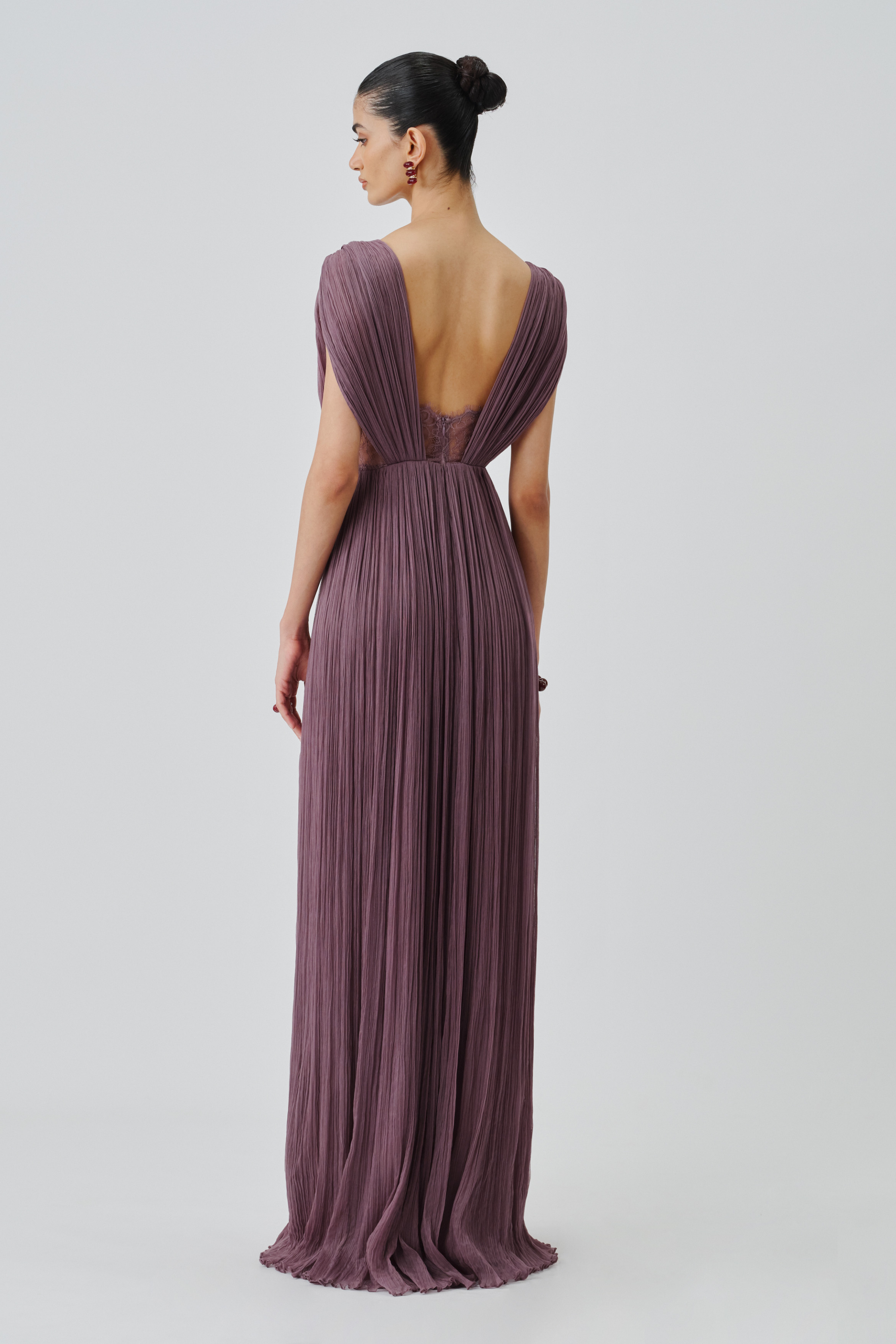 Full back view of bellflower gown