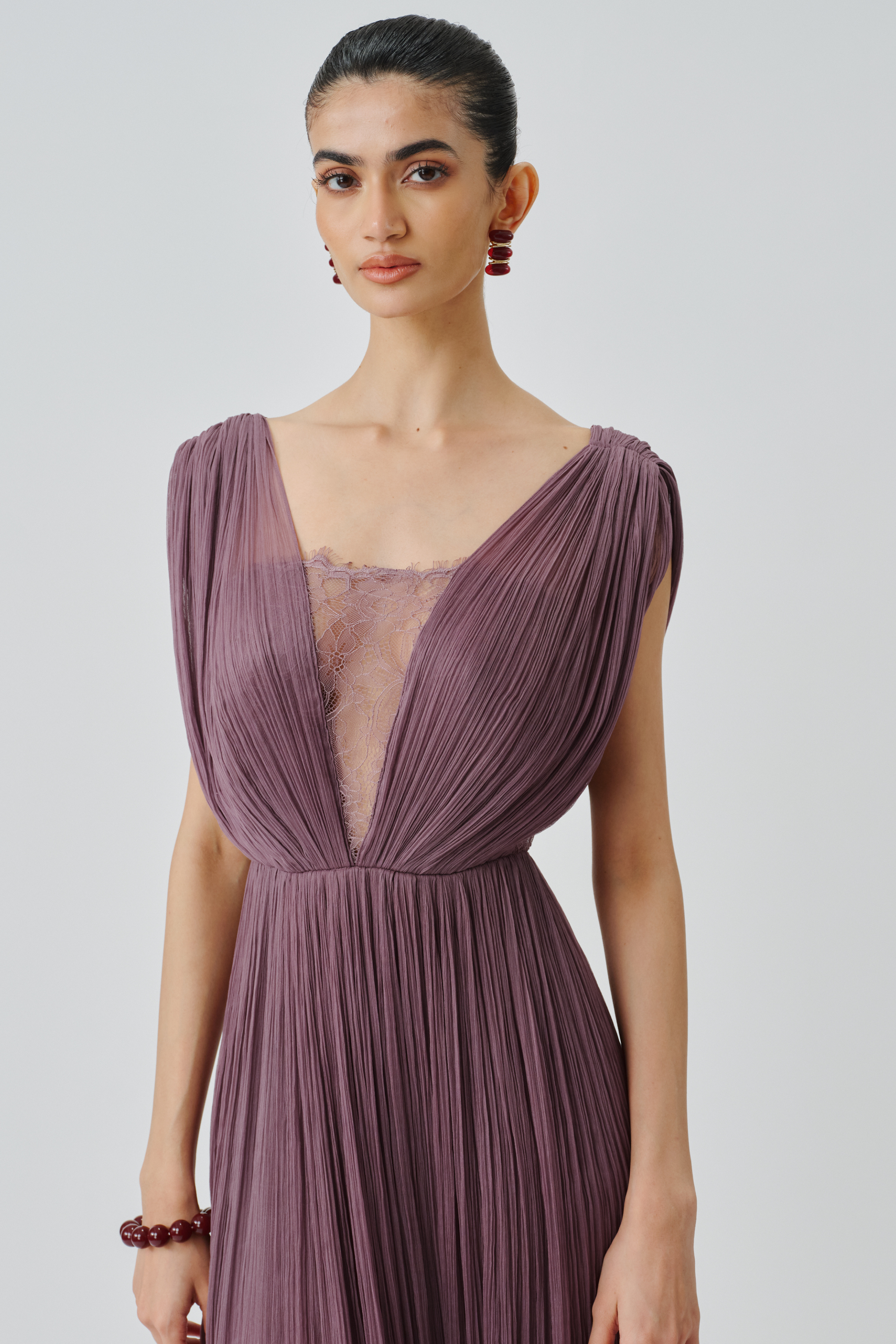 Close up front view of bellflower gown