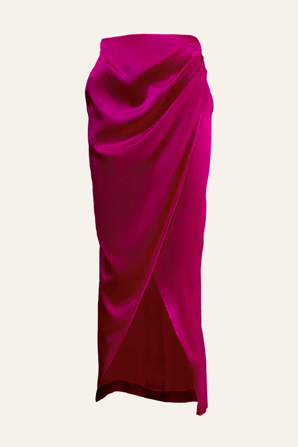 Modal satin shirt with waist tie-up with overlap skirt from Aroka.