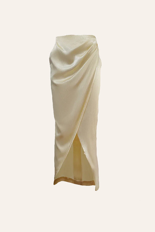 Mashru off-white overlap skirt with an easy side zipper from Aroka.