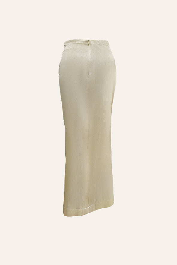 Mashru off-white overlap skirt with an easy side zipper from Aroka.