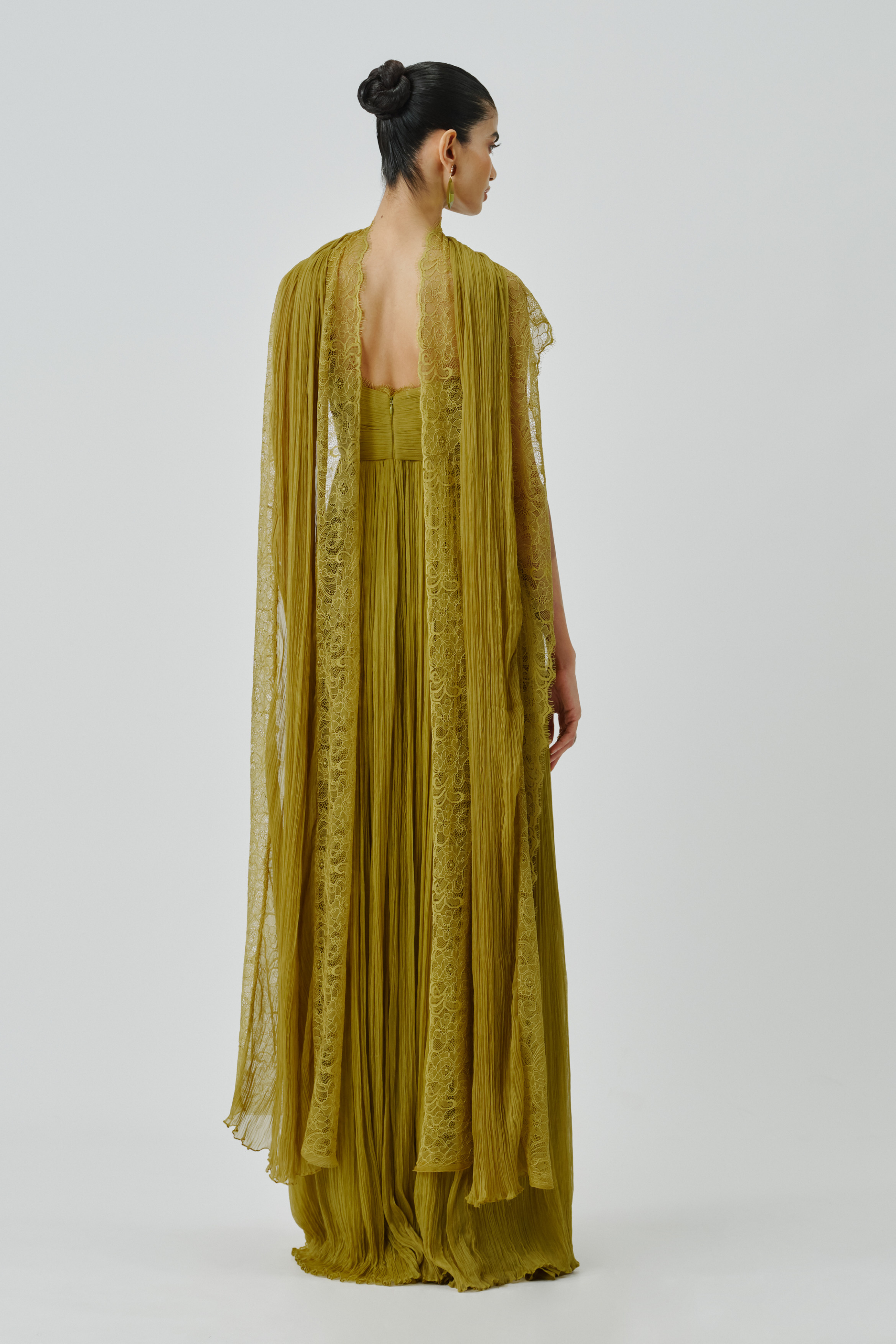 Full back view of charteuse dress