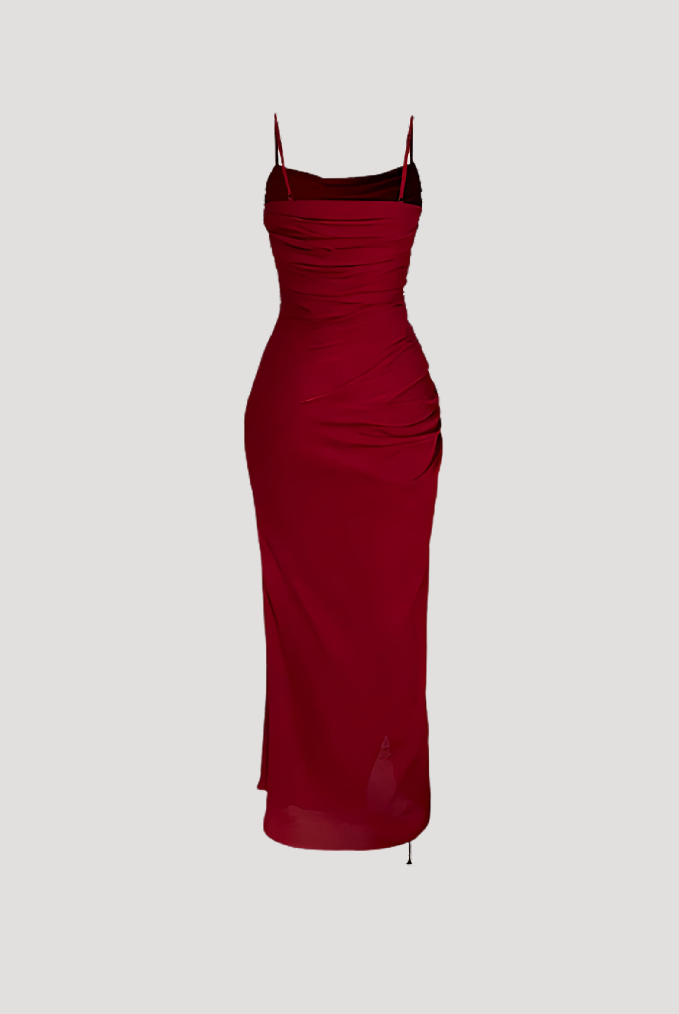 back view flatlay image of cherry red dress