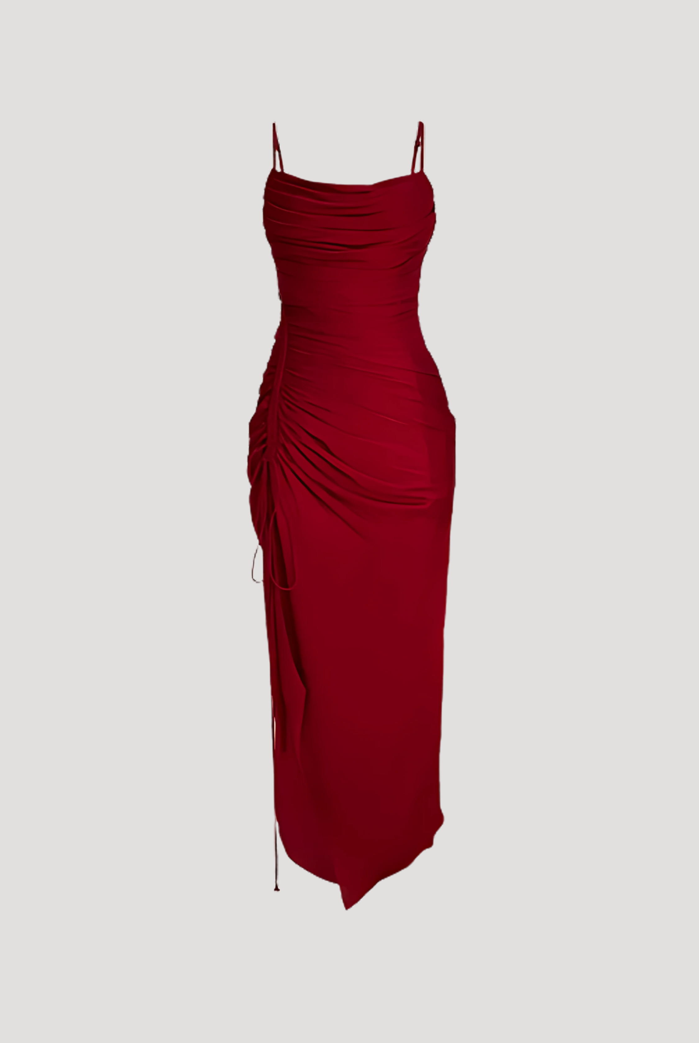 Flatlay image of cherry red dress