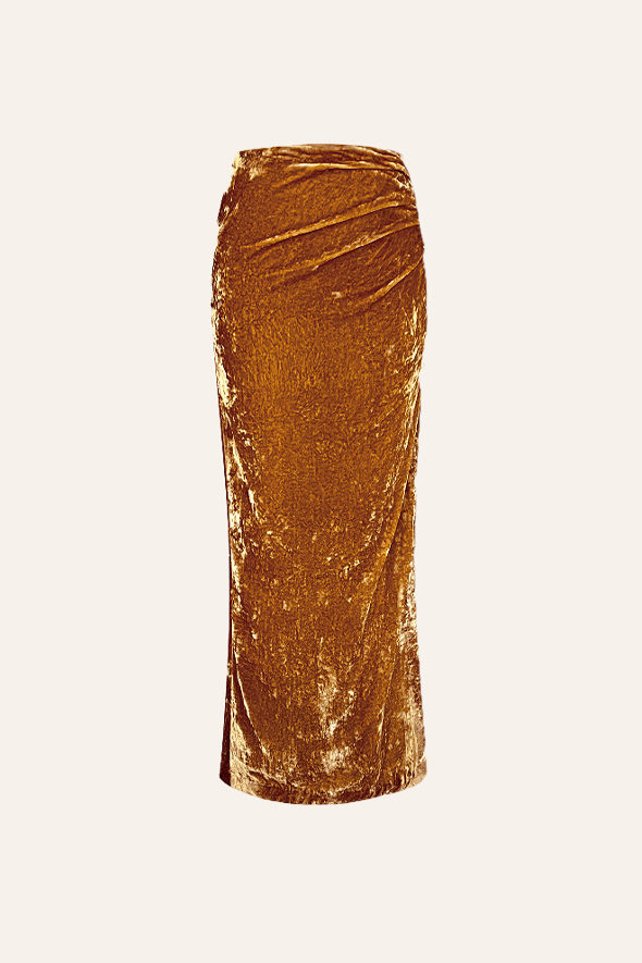 Clara Silk Velvet Skirt in Caramel