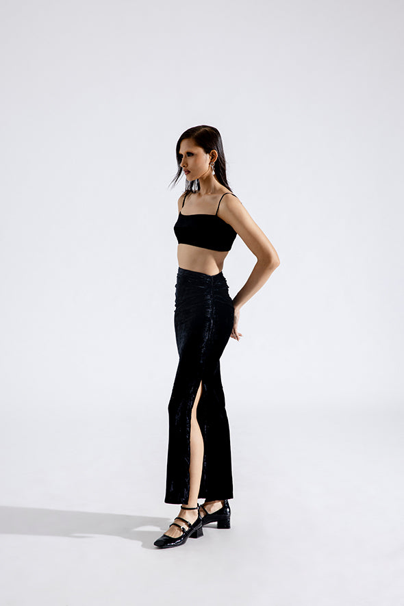 Clara Silk Velvet Skirt in Black