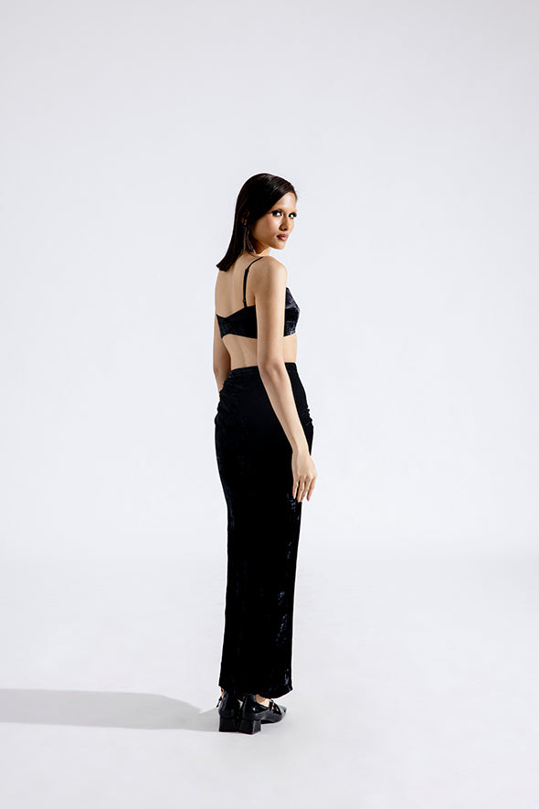 Clara Silk Velvet Skirt in Black
