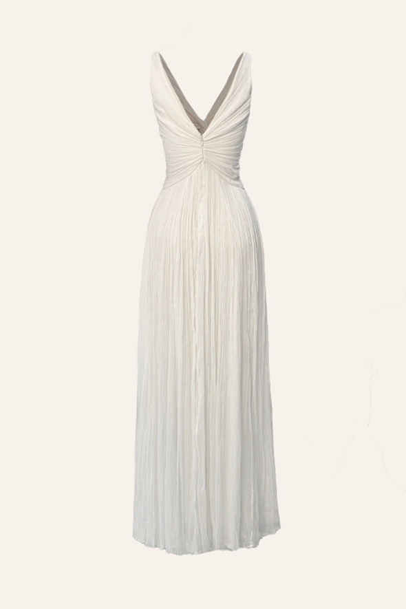 Romantic Fit and Flare V-neckline Chiffon dress with Modal Satin Lining in White from Aroka