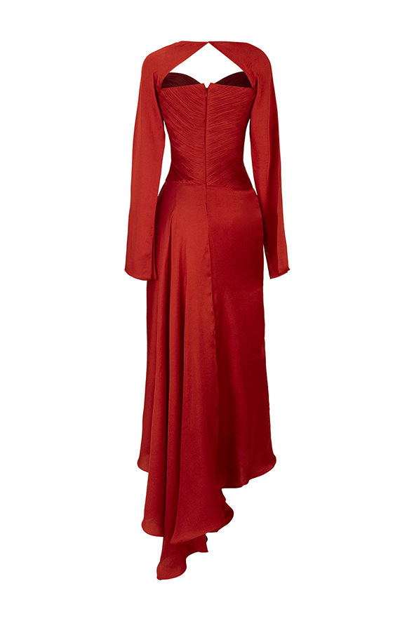 Grace Ruched Dress: Red dress in Modal Satin – Āroka