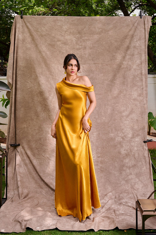 Mashru Golden Off-Shoulder Dress from Aroka