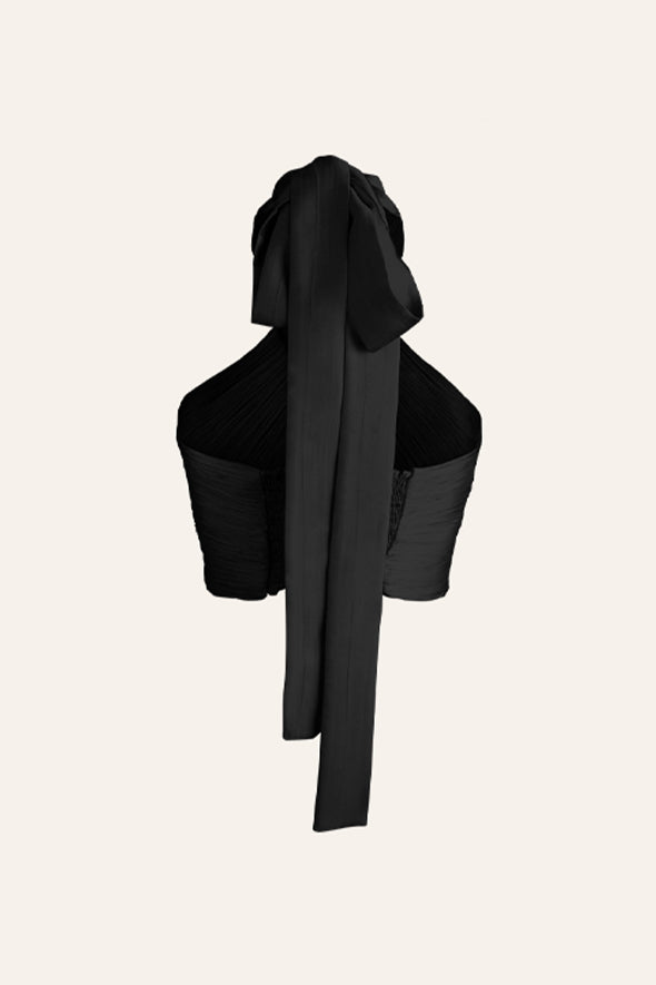 Handmade with modal satin fabric halter neck drape top in black from Aroka.