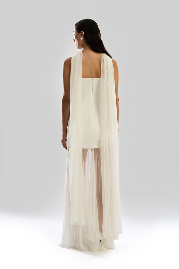 Women's Ivory Dress with Scarf, Ivory Mirage Dress by Aroka.