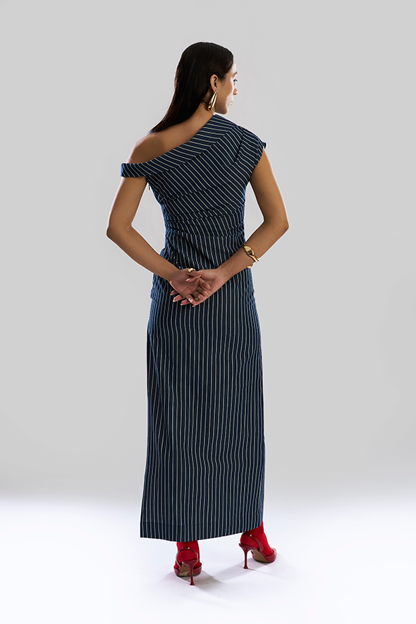 Formal Linear Shift - One Shoulder Denim Dress by Aroka.
