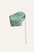 Duckegg Blue pastel top with ruching details and adjustable sleeves with drawstrings from Aroka.