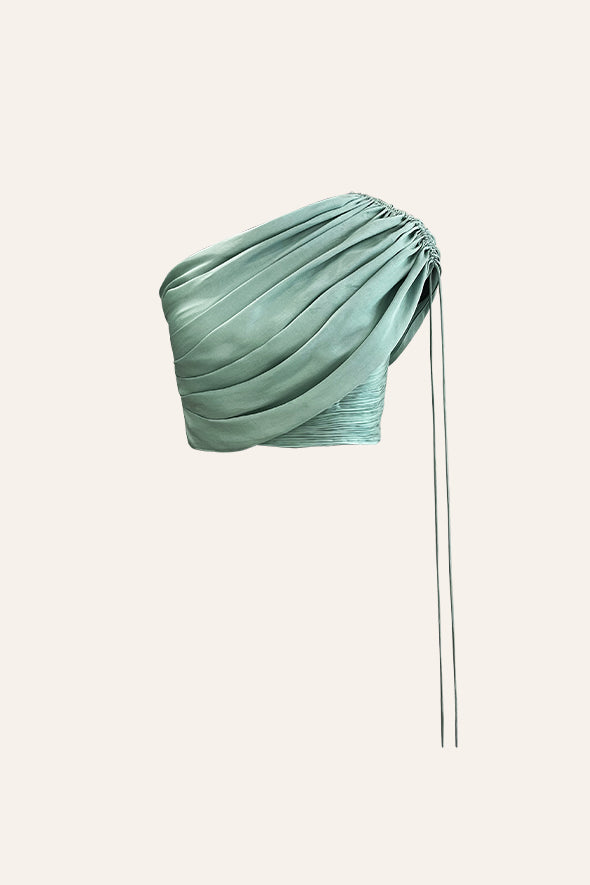 Duckegg Blue pastel top with ruching details and adjustable sleeves with drawstrings from Aroka.