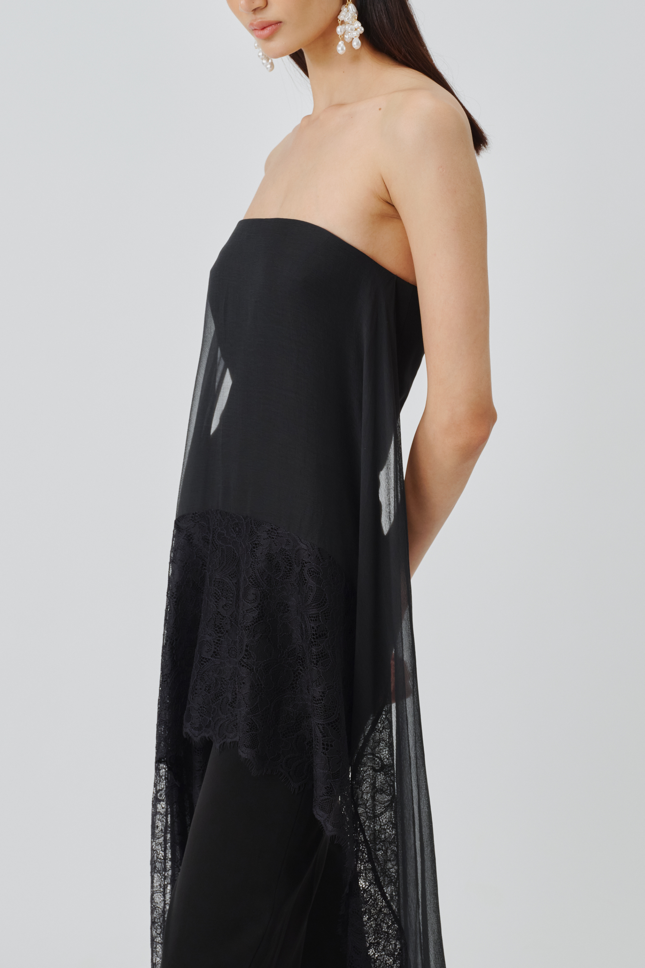 Side top view of the midnight veil jumpsuit