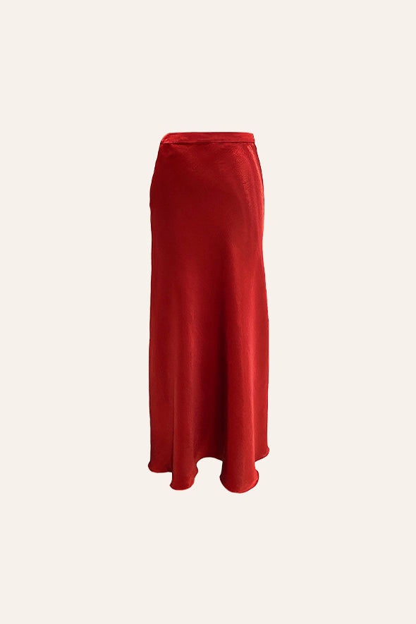Mashru Silk Bias Skirt in Red from Aroka.