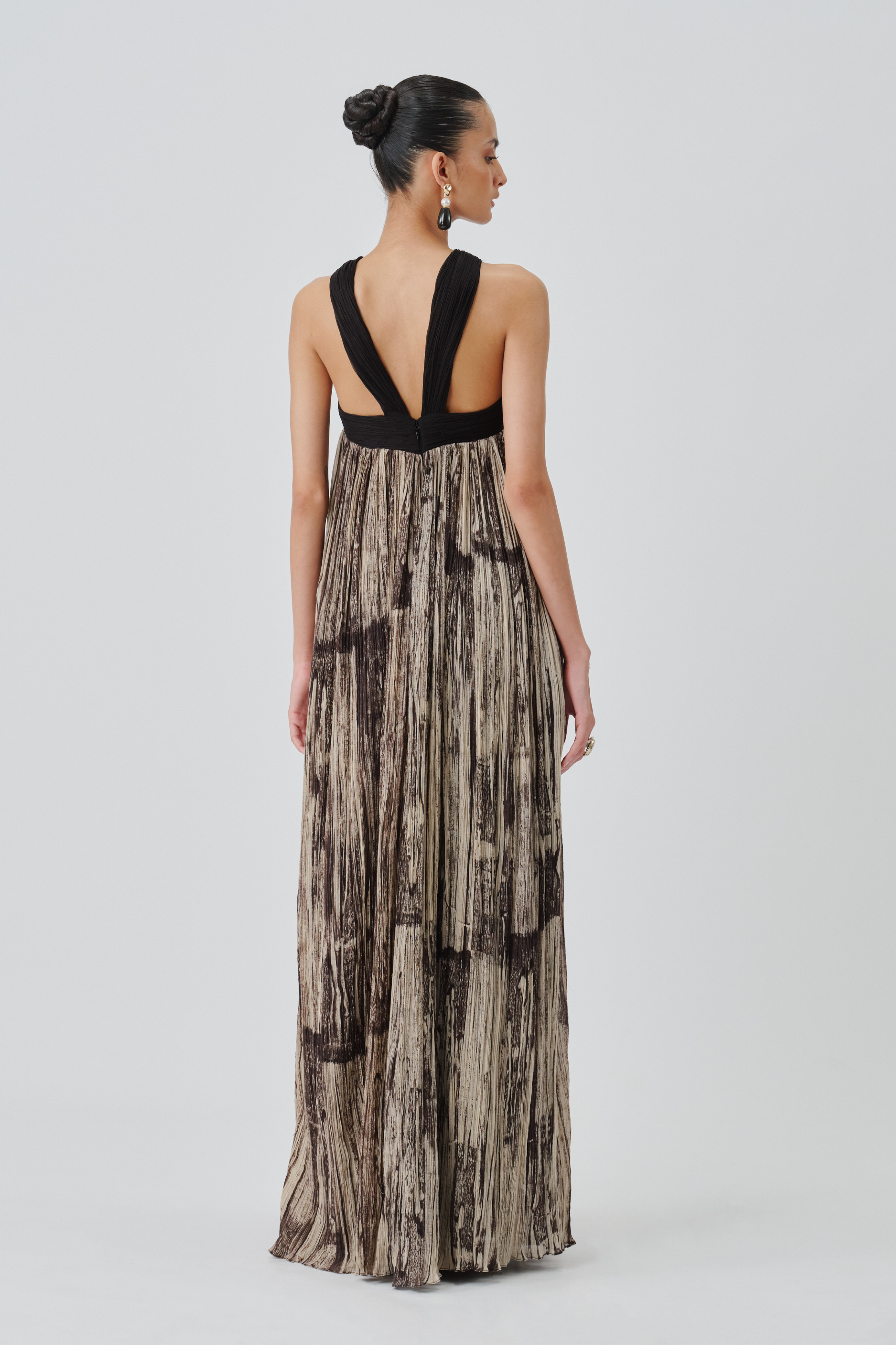 Full back view of dusk mulmul dress