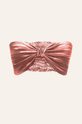 Center Knotted Vegan Mashru Bandeau Top in Pink from Aroka.