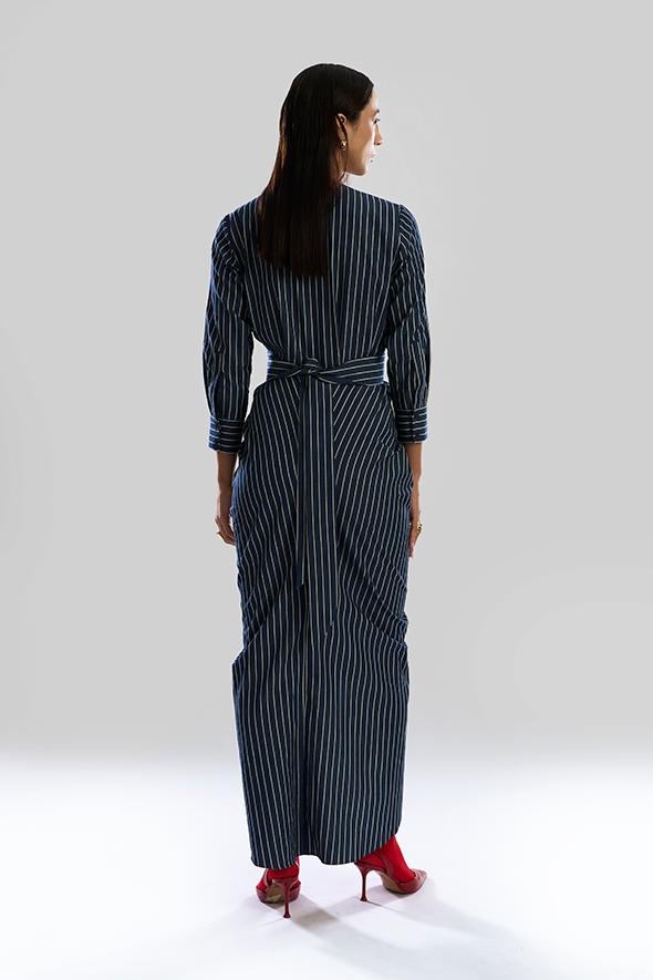 Long Formal Dresses: Offset Denim Stripe Dress by Aroka.