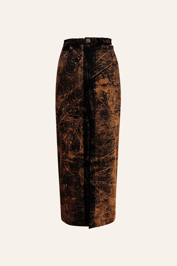 Rust Grunge Denim Skirt