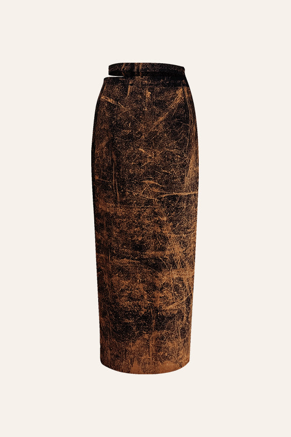 Rust Grunge Denim Skirt