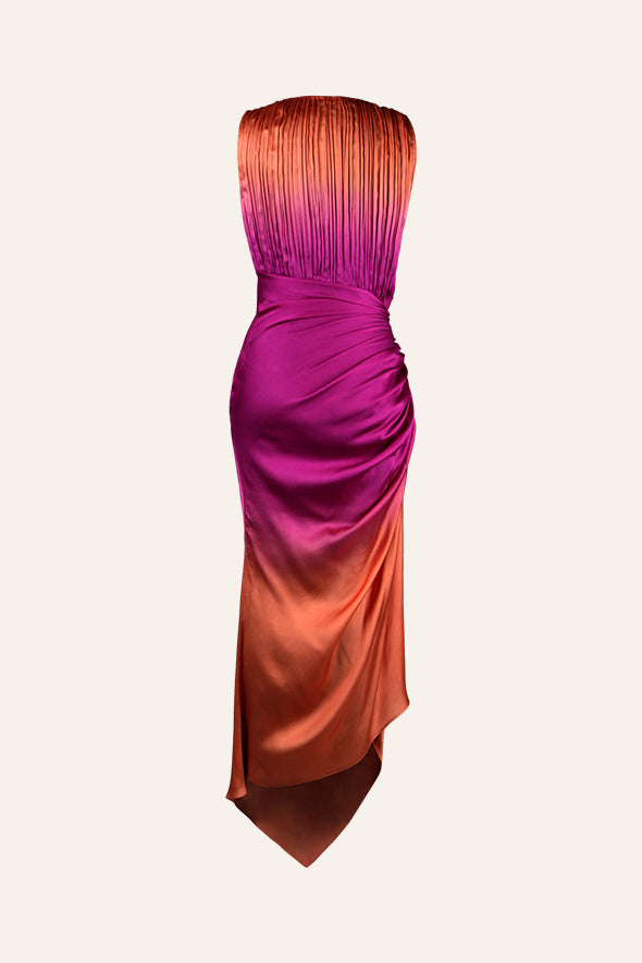 Ombre pink sleeveless ruched dress detailed with drawstrings from Aroka.