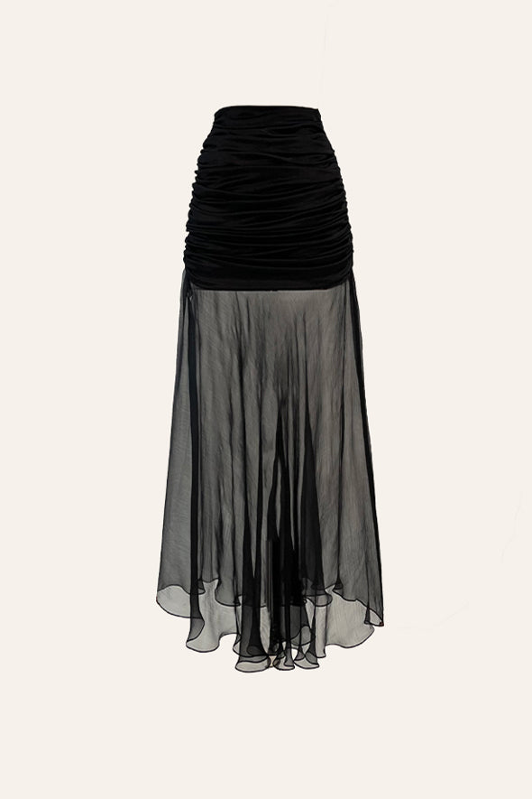 Stretchable Viscose Lycra Satin with Flared Chiffon from Aroka.