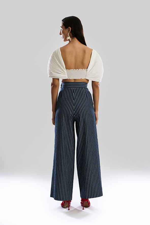 Wide-Leg Stripe Denim Pant: Formal Denim Pants by Aroka.