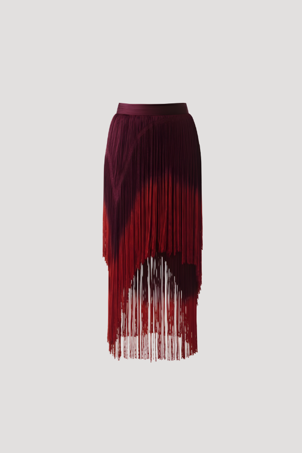 Burnt Wine Fringe Skirt