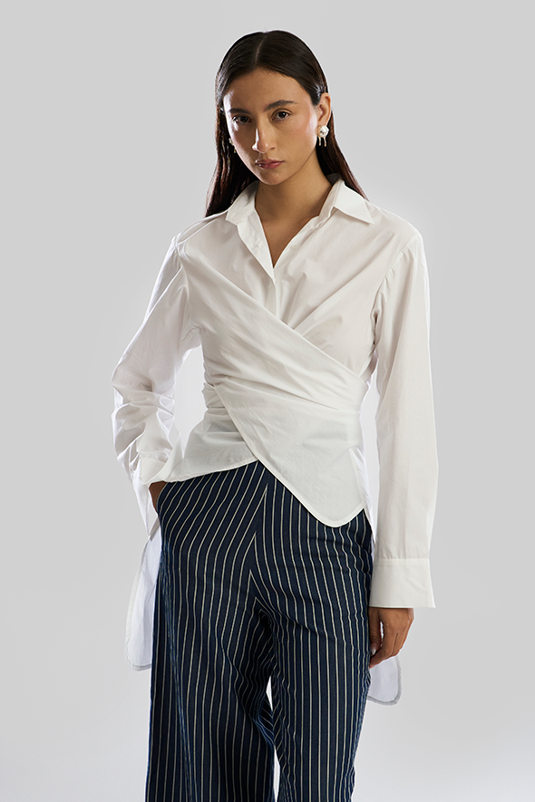 Classic White Wrap Shirt: White Noise Shirt by Aroka.