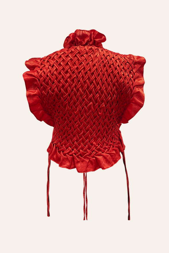 Mashru Red Top, contemporary blouse from Aroka.