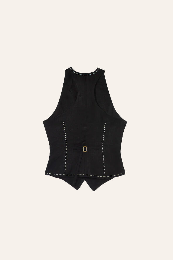 Bearer Black Linen Waistcoat