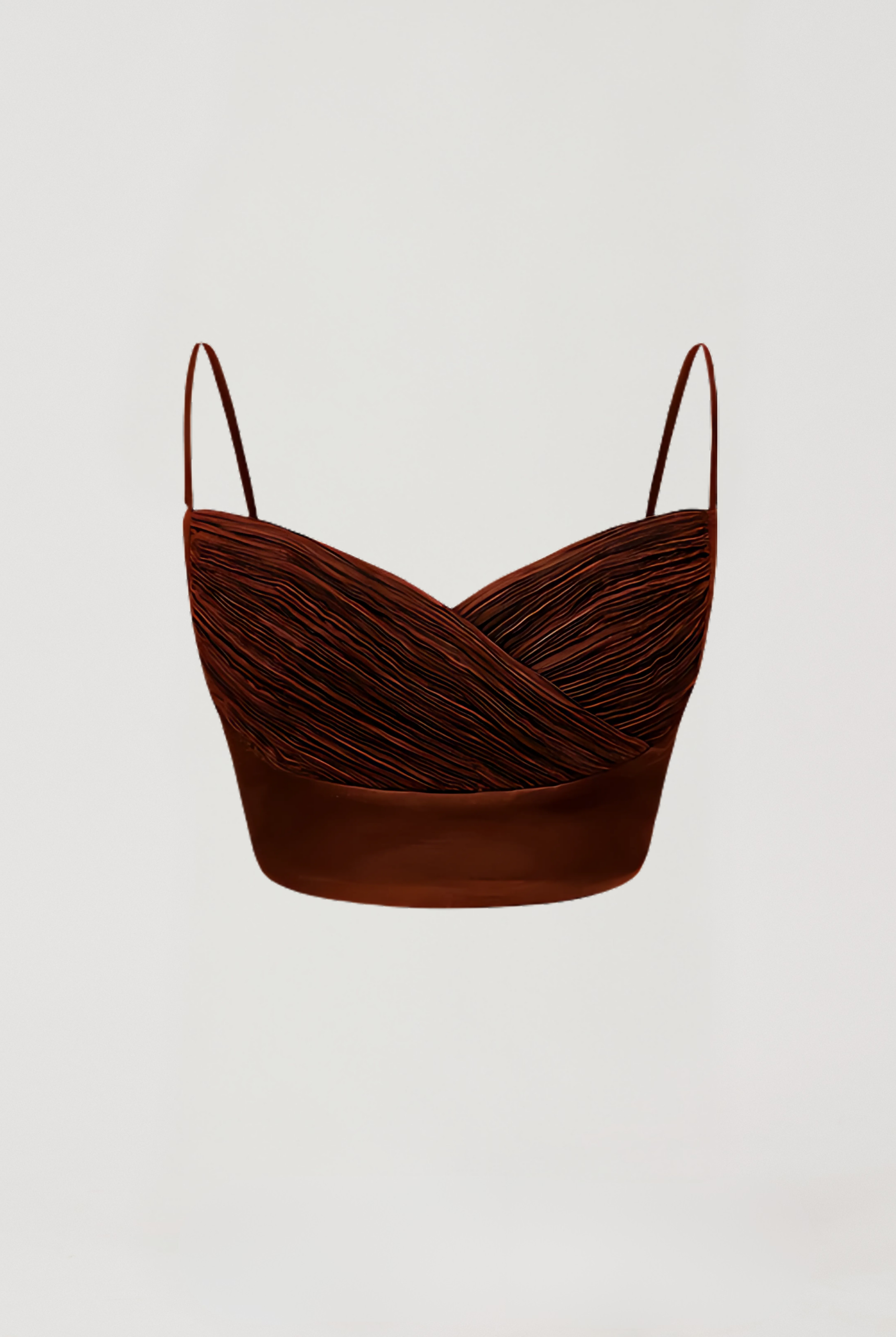The Merlot Crop Top by Aroka is a ruched designer crop top in brown modal satin. Perfect for styling with chic western ensembles and versatile day-to-night looks.