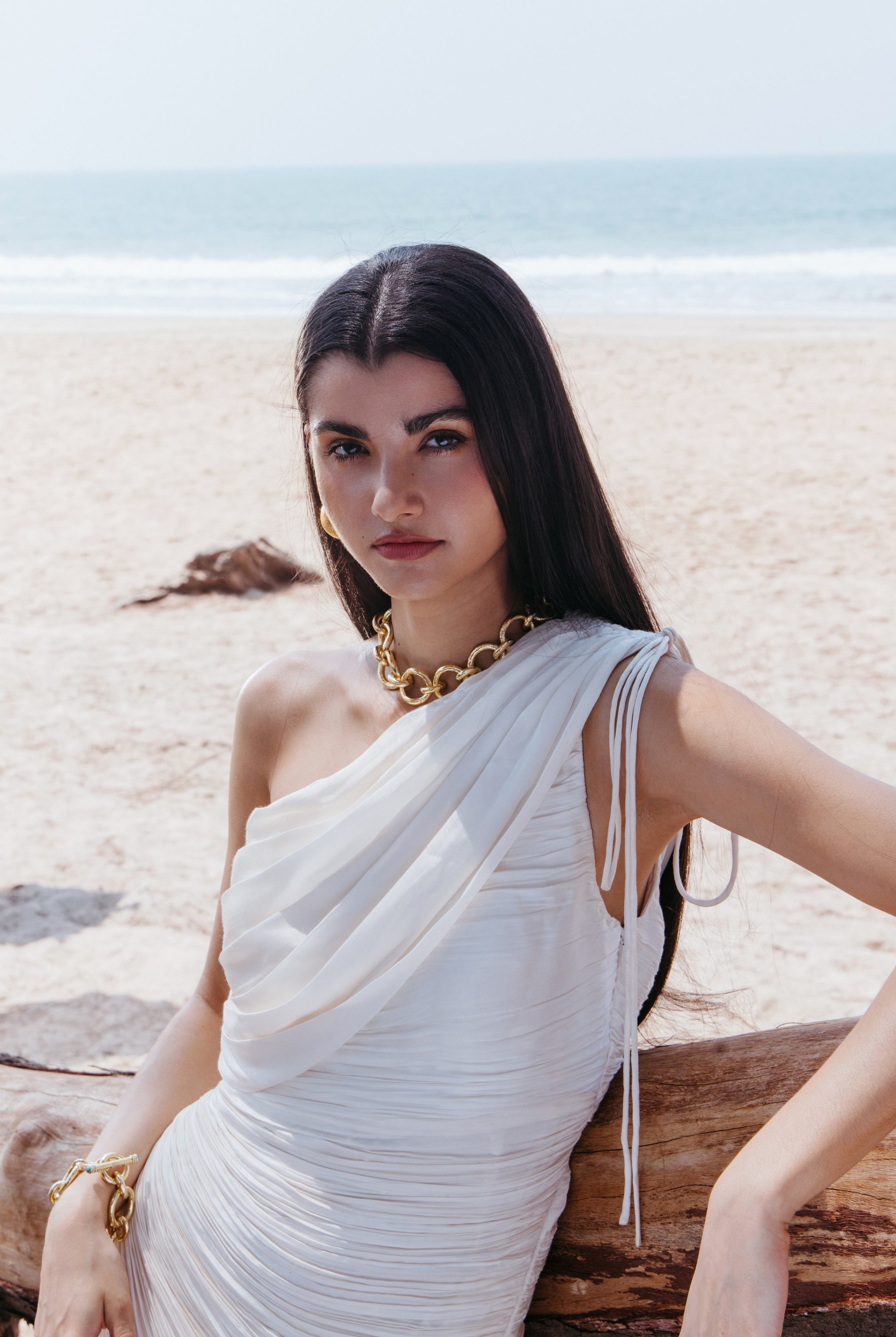 Ayesha Kanga in Pearl Radiance by Aroka. Special occasion dresses blend artisanal design with modern elegance. Perfect for weddings, soirées and white theam parties.
