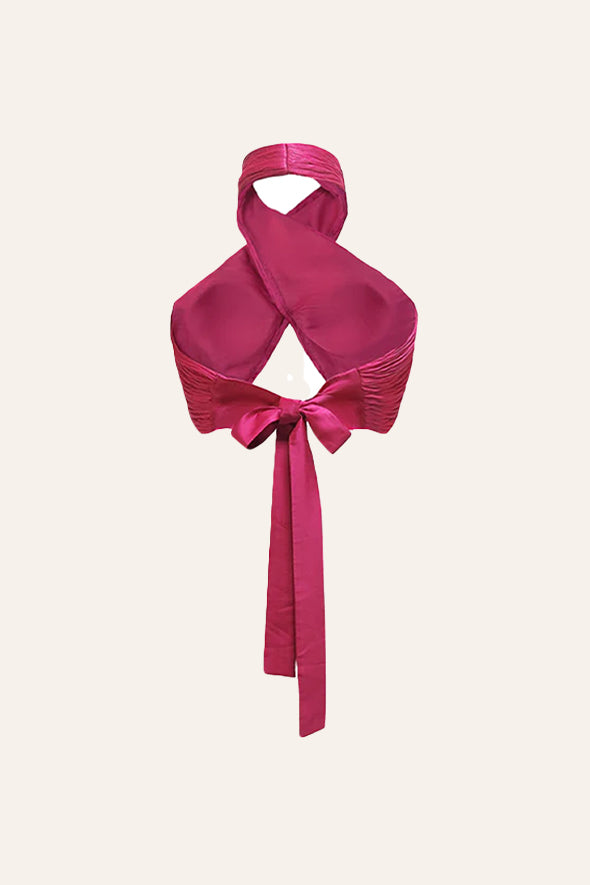Hot Pink Halter neck drape top with back tie-up from Aroka.