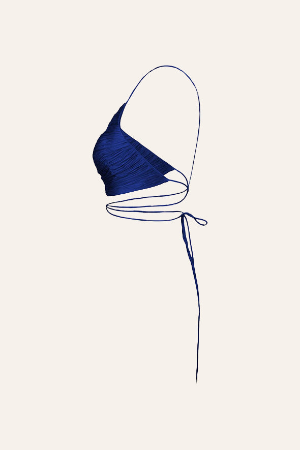 Blue ruched modal satin crop top from Aroka.