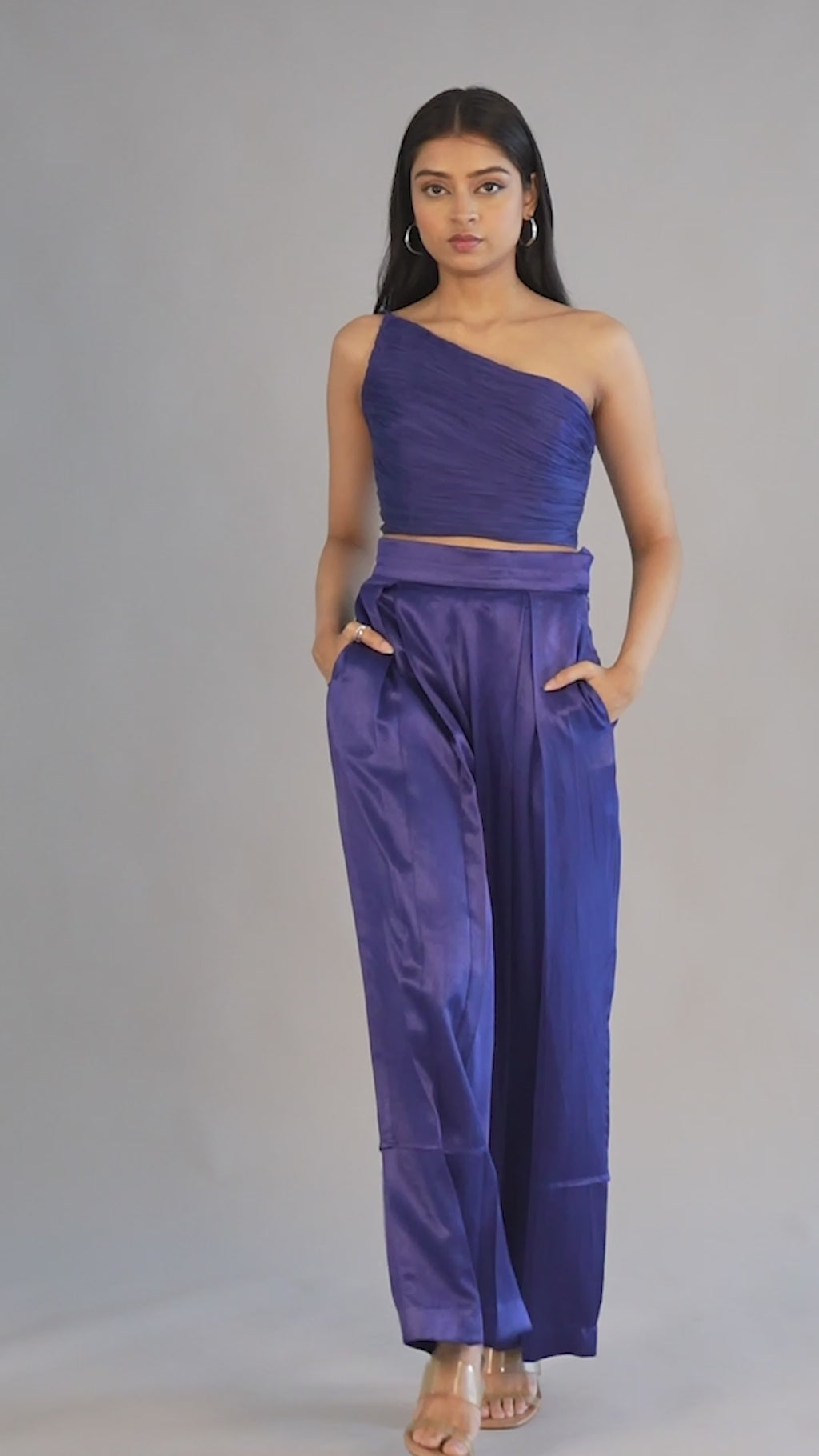 One-Shoulder Top in Blue made with Hand-Ruching Technique by Aroka.