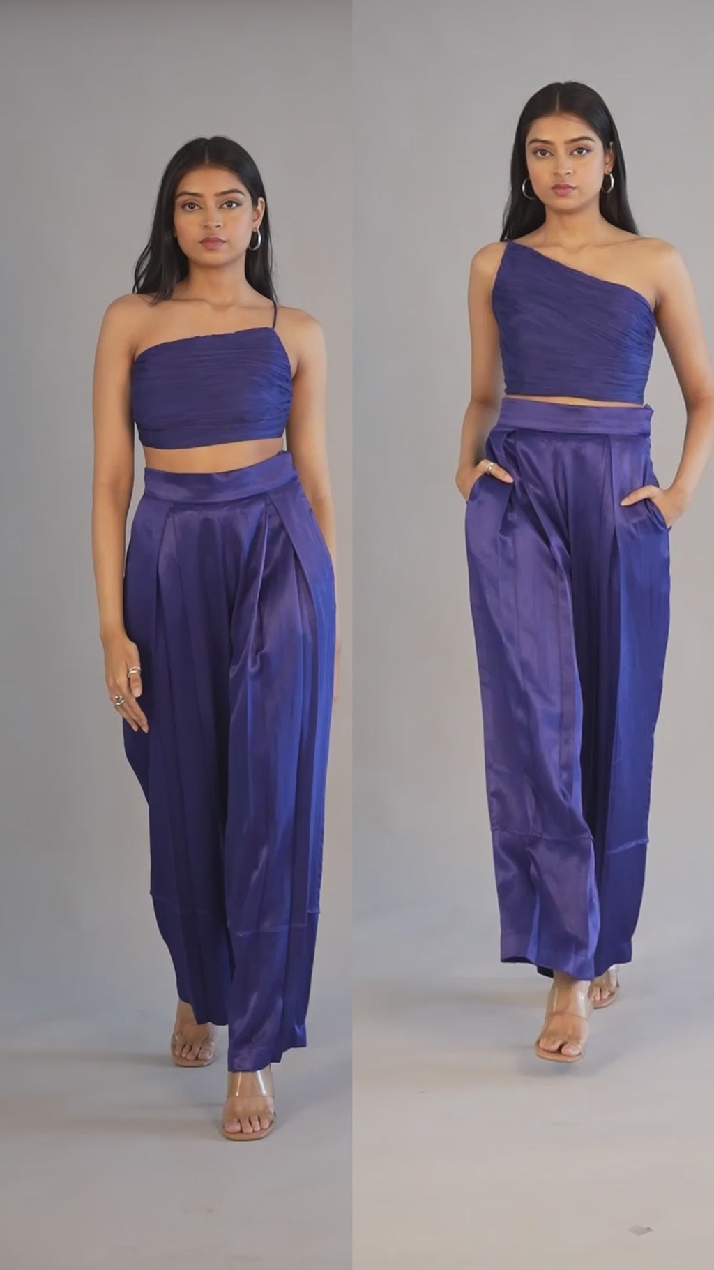 One-Shoulder Top in Blue made with Hand-Ruching Technique by Aroka.