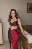 Kusha Kapila in Merlot Crop Top by Aroka. A ruched designer crop top in brown modal satin. Perfect for styling with chic western ensembles and versatile day-to-night looks.