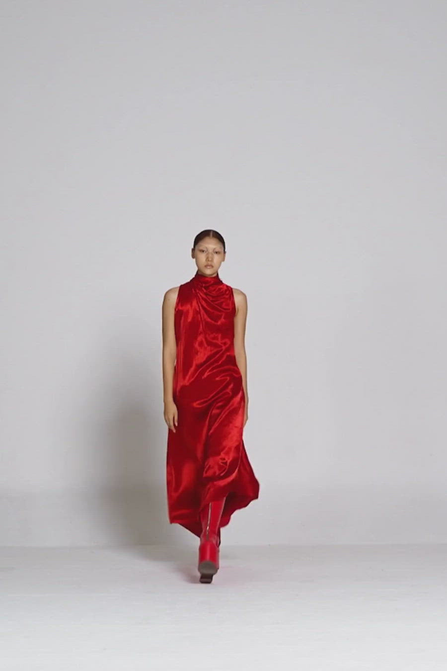 Party Wear Cowl Dress in Red from Aroka