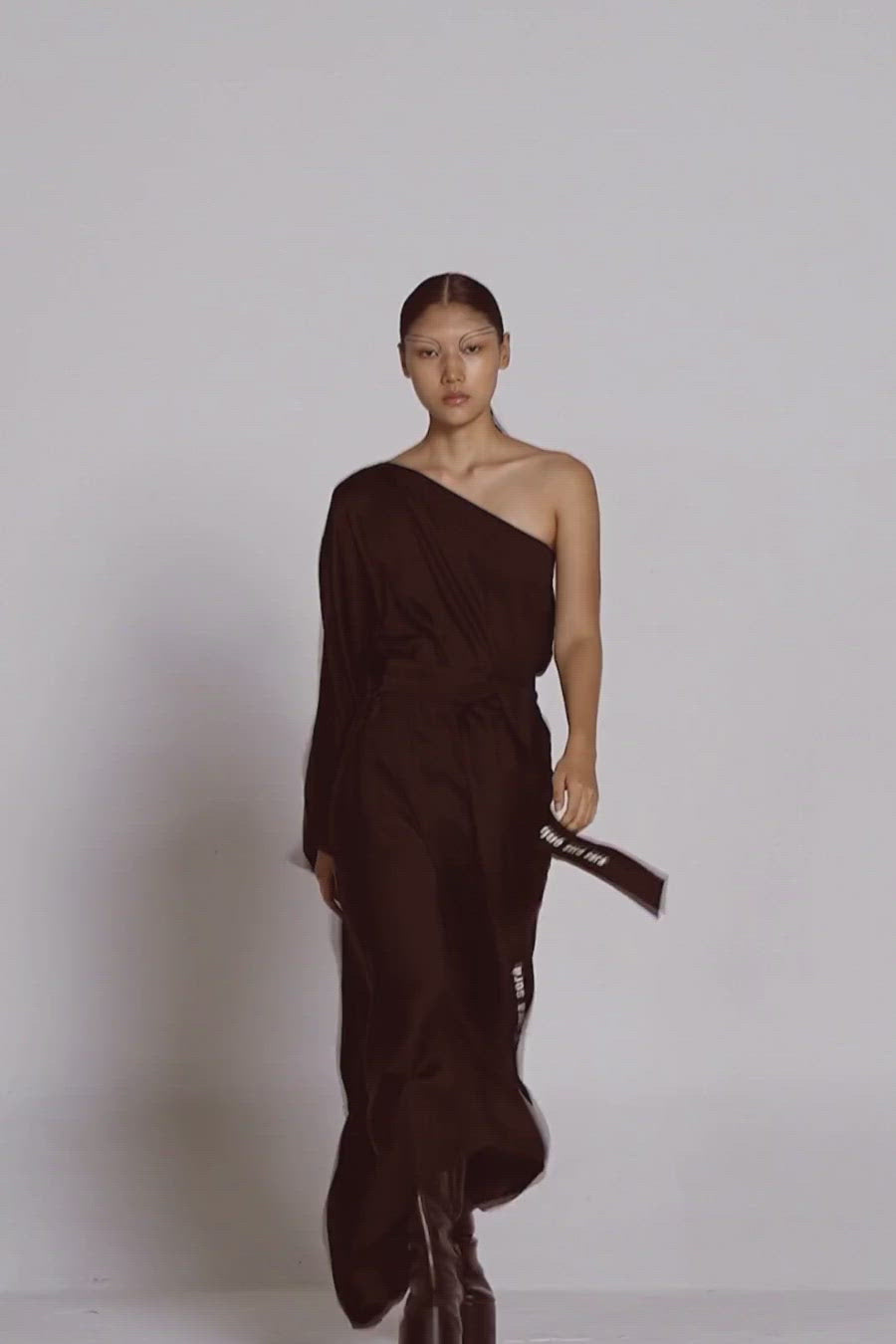 Modal satin black one shoulder kaftan dress for lounge parties from Aroka.