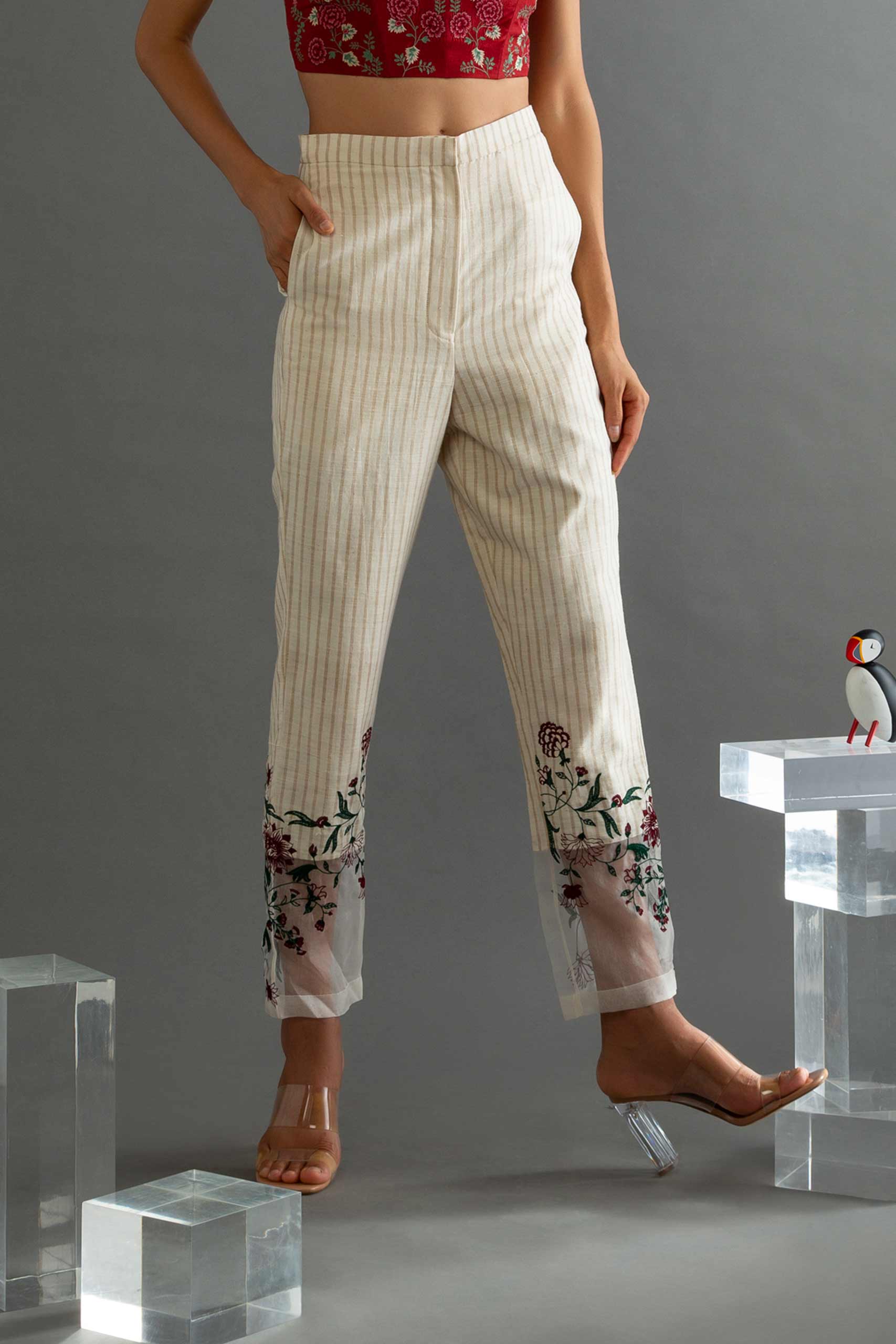 Begonia Hue - Beige Striped Handwoven Cotton Pants