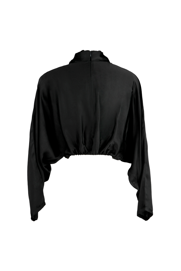 Modal satin overlap crop top with draped high neck from Aroka.