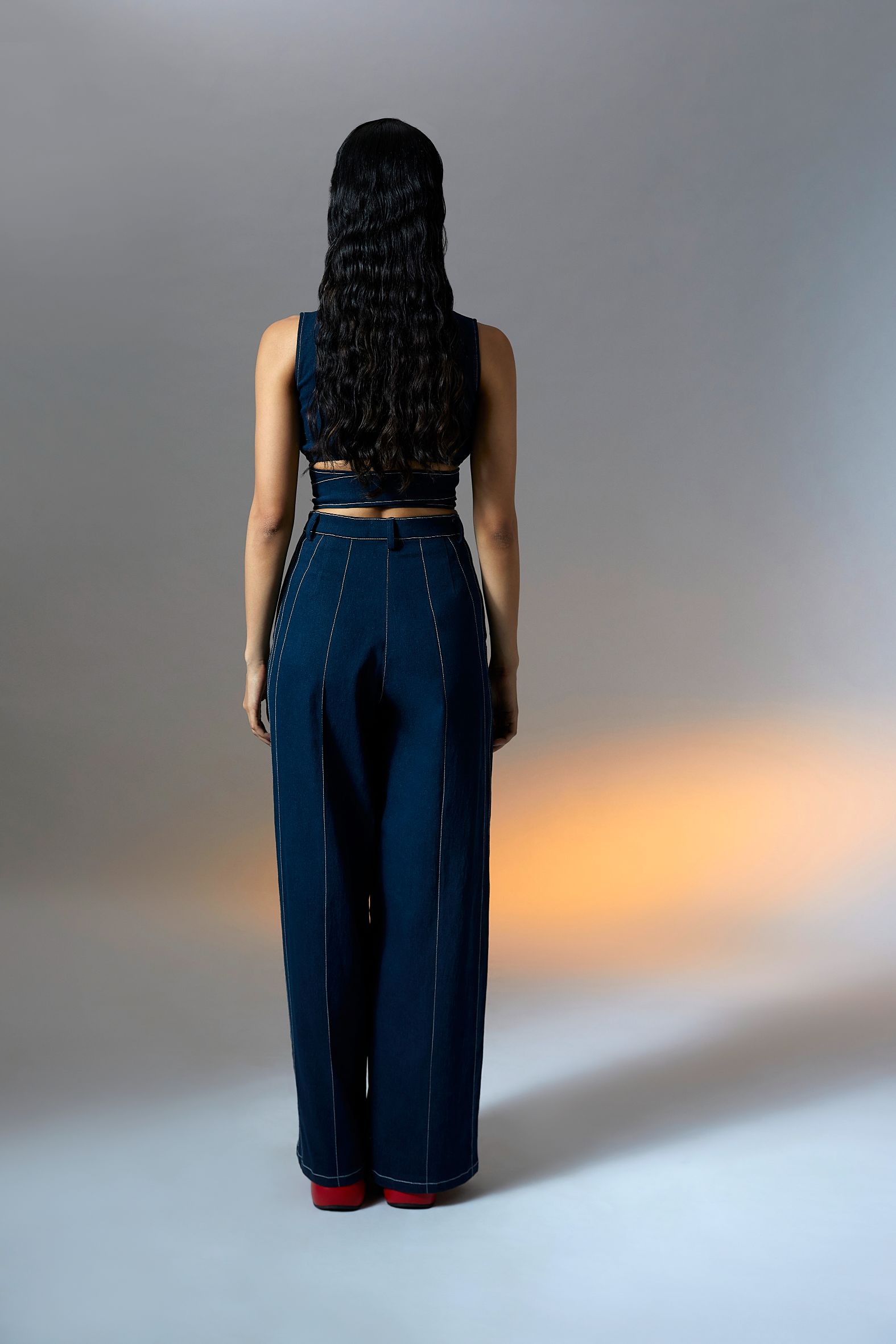 Indigo Wrap Denim Top in Blue