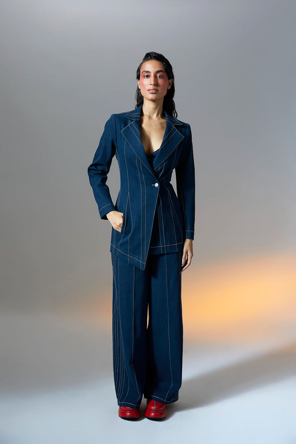 Indigo Top-Stitch  Denim Blazer
