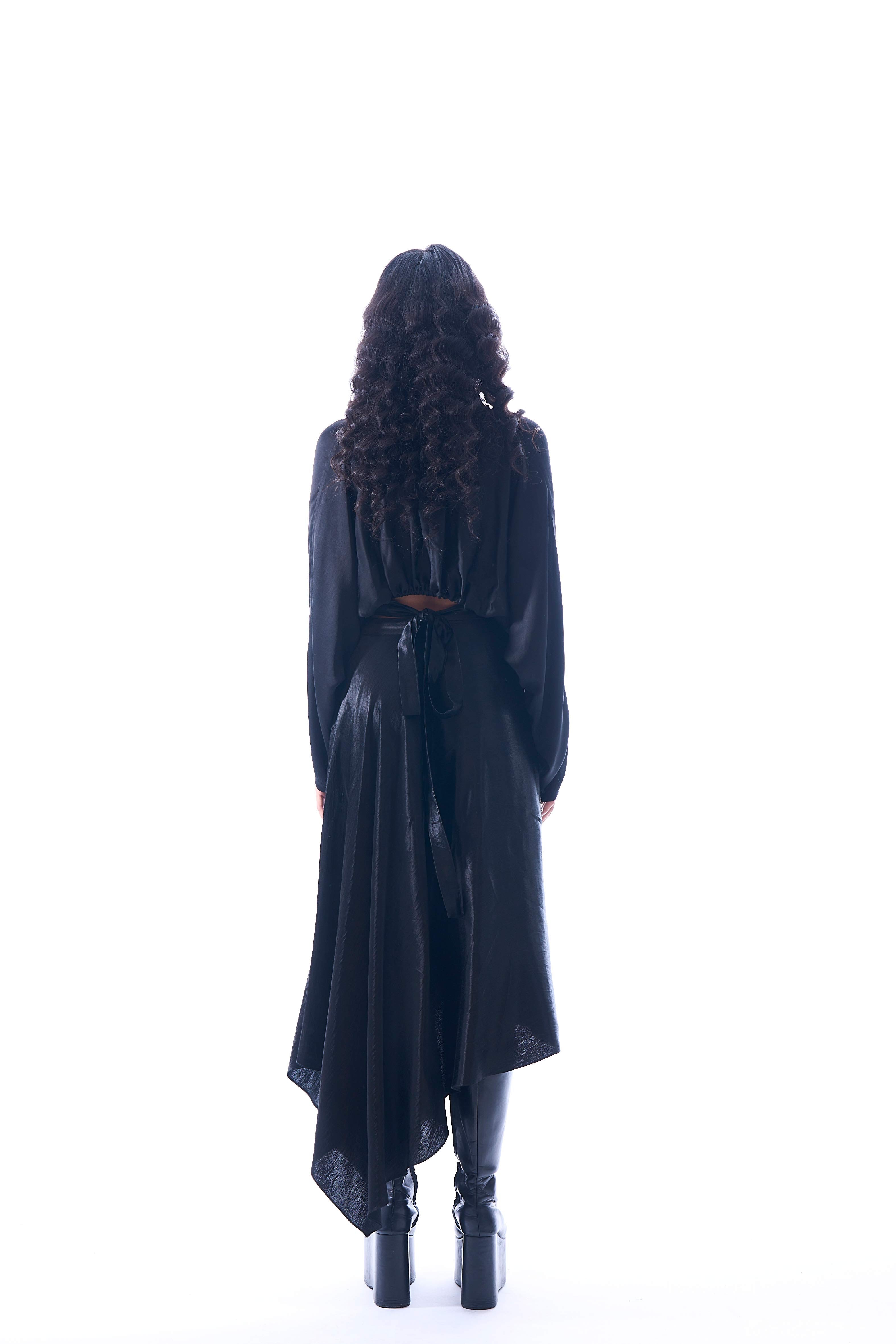 Modal satin overlap crop top with draped high neck from Aroka.