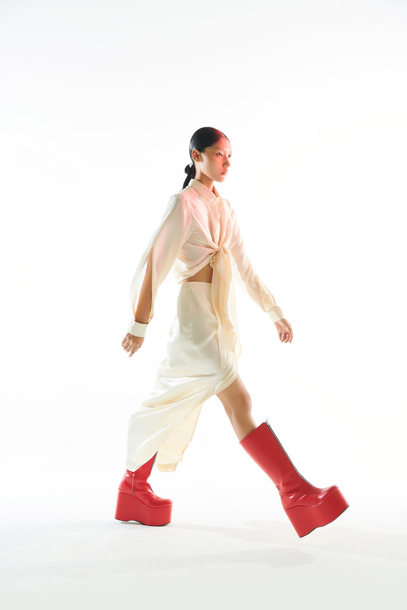 Mashru off-white overlap skirt with an easy side zipper from Aroka.