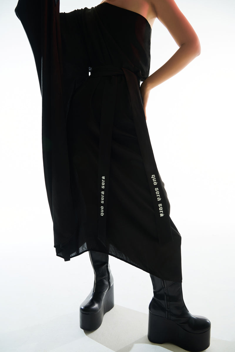 Modal satin black one shoulder kaftan dress for lounge parties from Aroka.